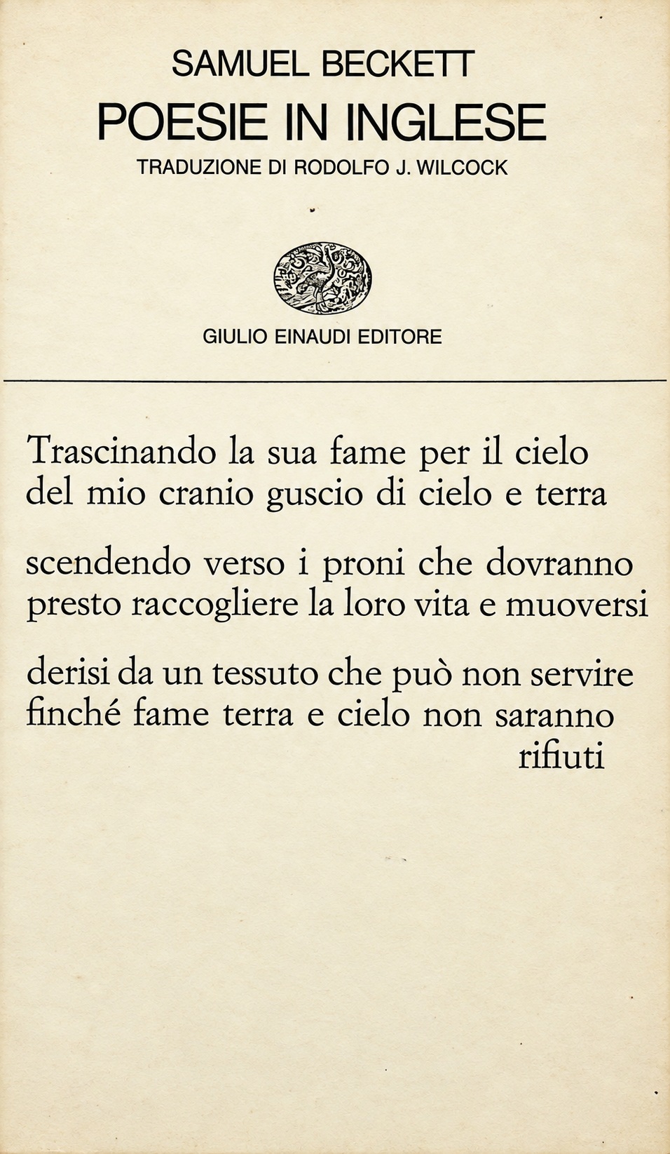 Copertina di Poesie in inglese di Samuel Beckett, Einaudi, 1964